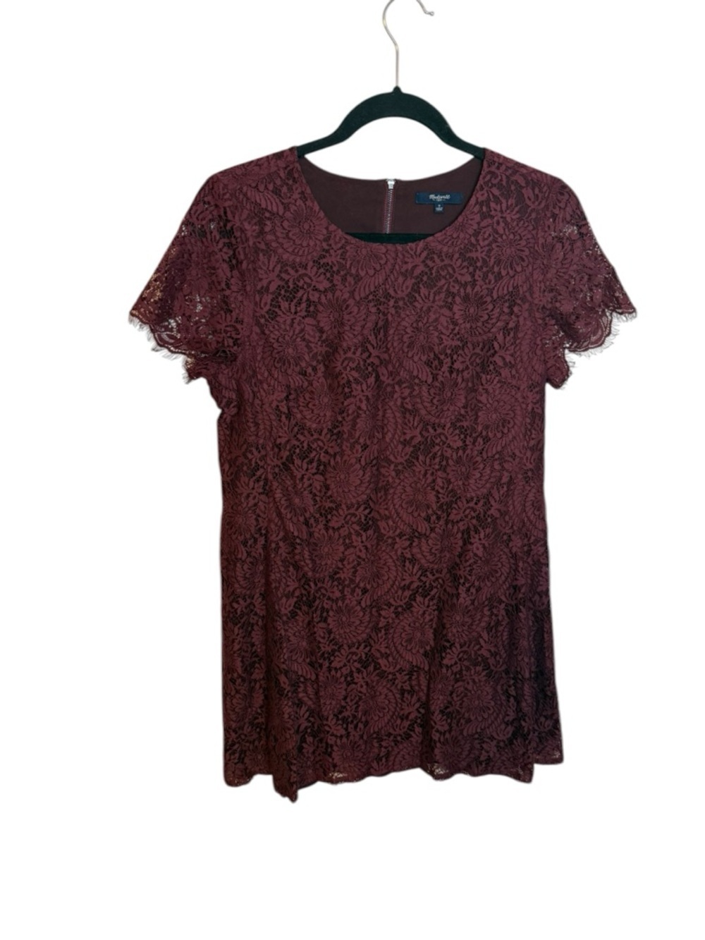 Madewell Burgundy Short Sleeve Floral Lace Shift Dress - Picture 2 of 6